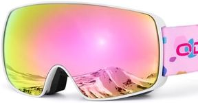Odoland OTG Ski Goggles for Kid, UV Protection and Anti-Fog Len for Children and Youths, Double Grey Spherical Lens Snowboard Goggles Perfect for Skating Skiing Snowboard for 4-16 Boys and Girls WF