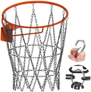 Heavy Duty Basketball Hoop Net, Anti-Rust Carbon Steel Chain Net for Standard 18" Hoops, 12-Loop Design for Indoor & Outdoor Use (A-Black)