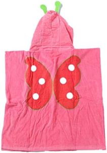 InsHere Hooded Poncho Towel for Kids Under Aage 6, Organic Cotton Toddler Bathrobes Wrap, 25" 25" Cover up for Shower Beach Swim, Super Absorbent & Soft with Animals Cartoon Design Red Butterfly