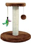 Cat Scratching Post 30cm for Small Kitten with Sisal Rope, Feather & Hanging Toy Ball – Cat Scratcher Board for Cats Indoor Play with Dangling Ball and Covered with Soft Smooth Plush (BROWN)