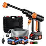 21V Cordless Pressure Washer with 2Pcs 3000mAh Battery, Portable Pressure Washer Gun, 6-in-1 Nozzle, 5m Hose & Tap Connector, Portable Jet Washer for Car, Patio, Floor & Garden Cleaning