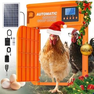 Proshine Upgrade Door Opening, Automatic Chicken Coop Door, Solar Powered Chicken Coop Door, Light Sensor&Timer, Remote Control, Multiple Power Options with Solar Panel