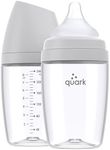 BuubiBottle Max Anti Colic Baby Bottles by Quark - With RealFeel Slow Flow Nipple for Newborns to Simulate Breastfeeding - BPA-Free, PVC-Free, Toxin-Free - 240 ml Bottle with Lid, 2 Pack - Grey