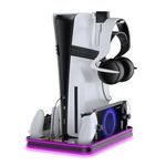 EJGAME PS5 USB Type C Slim Stand & Cooling Station with RGB LED Controller Charging Station for PlayStation 5 Console, Portal Charging Dock, Slim Accessories with 3 Level Cooling Fan
