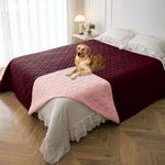 Tuffeel Waterproof Dog Blanket, 82x82 inches Pet Couch Covers for Sofa, Bed Furniture Protector from Dogs Washable and Reversible-Burgundy+Pink