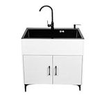 Outdoor Sink, Kitchen Sink with Cabinet, Free Standing Stainless-Steel Single Bowl, con Hot and Cold Faucet, for Cafe, Bar, Hotel, Garage, Laundry Room