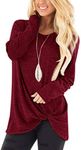 SAMPEEL Womens Cute Tops Fall Clothes Twist Knot Blouses Ugly Christmas Sweaters Burgundy L