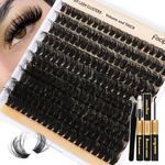 Focipeysa Fluffy Volume Lash Clusters DIY Eyelashes Extension Kit D Curl Thick Lashes Clusters Kit 10-18mm Thick Eyelash Extensions 90D Individual Eyelashes Extensions with Bond Remover