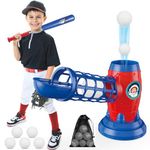 Mostop T Ball Set ,Automatic Baseball Launcher,Baseball Pitching Machines with Baseball Bat and 5 Balls & Storage Bag,Baseball Game Sports & Outdoor Toys,Baseball Training Equipment for Kids 3+