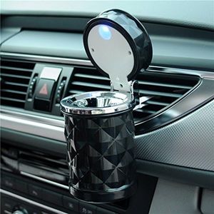 Vurtne Auto Car Ashtray Portable with Blue LED Light Lighter Ashtray Smokeless Smoking Stand Cylinder Cup Holder Black