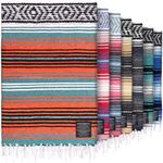 Authentic Large Handwoven Mexican Blanket - Soft Yoga Blanket - Durable Serape Blanket - Lightweight Falsa Blanket, Beach Blanket, Camping Blanket, Picnic Blanket, Outdoor Blanket 70"x50" - Mandarin