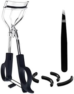 DHinkyoung Eyelash Curler with Eyebrow Tweezer and 4 Replacement Pads,Professional Lash Curler,Eye Treatment Makeup Kit for Girls Lash Curling
