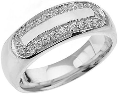 Men's 14k White Gold CZ Comfort Fit Wedding Band Ring (Size 12.75)
