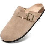 Maxome Women's Clogs Soft Suede Clogs for Women Cork Footbed Mules for Women Slip on Sandals Comfort Casual Arch Support Lightweight Slippers for Indoors and Outdoors Activities Beige