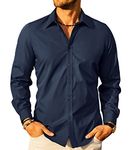 Paul Jones Men's Slim Fit Basic Button Down Shirts (M, Navy Blue)