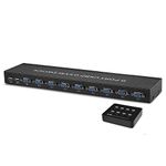 TNP 8 Port USB 2.0 KVM Switch Manual Selector Rack Mount Metal Box Adapter with 8 VGA USB KVM Cables for Computer PC Laptop Notebook Monitor Keyboard Mouse Black