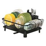 Tianqinuk Dish Drainer Rack with Utensil Holder,Stainless Steel with Swivel Drainage Spout,Sink Dish Drying Rack for Kitchen Counter