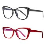 Maxjuli Cat Eye Blue Light Blocking Glasses Women,Fake Glasses with Cute Nerd Frame Computer Glasses 2 Pack (Black/Red)