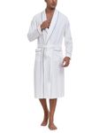 EA'S SECRET Men's 100% Cotton Robes Lightweight Long Sleeve Kimono Bathrobe Soft Over the Knee Sleepwear, White, X-Large