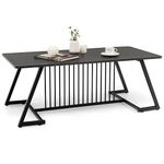 COSTWAY Modern Coffee Table, 120x60cm Faux Marble Center Cocktail Tea Table with Adjustable Feet, Metal Frame Accent Sofa End Side Table for Living Room, Bedroom and Office