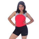 IKAANYA Girls/Women Combo - Sleeveless Leotard and matching shorts - Ideal for Gymnastics, Dance, Yoga, Acrobatics or Performance (Red Grey + Black, 6-7 Years)