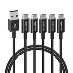 Amazon Basics USB Type-C to USB-A 2.0 Male Charging Cable, 3 Feet (0.9 Meters), Black - Pack of 5