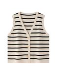 Sweezarmo Women Striped Sweater Vest Button Up Summer Sleeveless Cropped Sweater Tank Vest Tops for Women Striped-Apricot Small