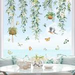 decalmile Spring Hanging Vine Double Sided Window Clings Green Leaves Flower Birds Window Decals Anti-Collision Glass Window Doors Window Stickers