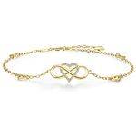 BlingGem 925 Sterling Silver Anklet for Women in Yellow Gold Plated Infinity Heart CZ Charm Together Forever Love Ankle Bracelet Gift for Woman