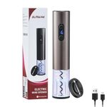 ELMWAY VinoLux Series Rechargeable Electric Wine Opener – Electric Corkscrew with Dual LED Lights, Brushed Stainless Steel Body & Foil Cutter – Black