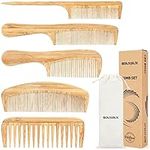 5 Pcs Comb set for Women Men Natural Handmade Bamboo Anti-Static Wide Tooth Comb Rat Tail Combs Fine Tooth Combs Set for Long Short Thick Thin Wavy Curly Hair Hairdetangling Comb… (Natural)