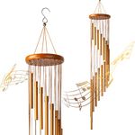 Fohil Wind Chimes,36" Large Memorial Wind Chimes Outdoor With 18 Aluminum Alloy Tubes And Hook,Best Gift For Christmas,Mom,Grandma,Patio,Garden,Balcony,Courtyard And Outside Home Decor(1 Pack),Golden