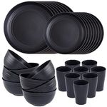 Supernal Wheat Straw Dinnerware Sets,Unbreakable Dinner Plates for 8,Microwave Dishwasher Safe,Reusable Dinnerware,Black Set 16pcs Plates, 8pcs Bowls, 8pcs Cups.