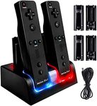 TechKen 4 Pack Rechargeable Battery for Wii Remote Controller, 4 x 2800mAh Batteries with Charging Dock Station(Black)