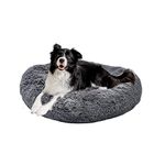 Dog Bed, Calming Donut Washable Pet Bed for Medium Dogs up to 40lbs, Anti Anxiety Long Plush Faux Fur Round Dog Bed with Non-Slip Bottom