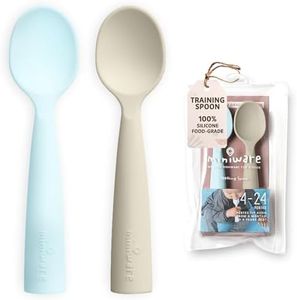 Miniware Silicone Baby Spoon for Training - BPA Free Baby Utensils - Baby Spoons Self Feeding 6 Months | 100% Food Grade Silicone - Modern & Dishwasher Safe Toddler | Dishwasher Safe (Aqua and Oat)