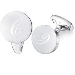 HONEY BEAR Initial Alphabet Letter Cufflinks for Men, Silver Round Shape Stainless Steel Wedding Business Gifts A - Z (C)