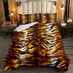 Tiger Fur Bedding Set Queen Brown Black Tiger Print Comforter Set for Kids Boys Girls All Season Gorgeous Animal Skin Decor Quilted Duvet Safari Animal Theme Down Comforter Lightweight Ultra Warm