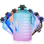 SLUXKE Gallon Water Bottle with Straw and Motivational Time Marker Easy Sipping Leakproof BPA Free 128OZ/74OZ Large Fitness Sports Water Jug to Ensure You Drink Enough Water Throughout The Day