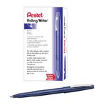 Pentel Rolling Writer Pen, 0.8 Millimeter Cushion Ball Tip, Blue Ink, Box of 12 (R100-C)