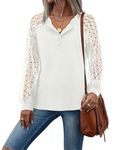 Beluring Shirts for Women Button V Neck Tops Casual Lace Sleeve Blouse, White Size 18 20