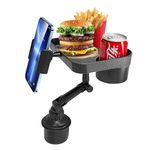 Car Cup Holder Tray with Phone Holder- 3 in 1 Detachable Food Table Tray with Solid Base - Expander - Road Trip Essentials Accessories Gadgets - Fits 3.9 inch Diameter Cup