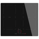 Induction Hob Flexi Zones, Electric Cooktop 60cm Built-in Hob with 4 Burners 2 Flex Zones for BBQ, Crystal Glass Panel 220~240V