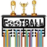 CREATCABIN Football Medal Holder Soccer Medal Hanger Display Sports Race Competition Awards Ribbons Organizer Metal Rack Trophy Shelf Frame for Hanging 70+ Medals Runners Players Gifts 15.7 x 7.9Inch