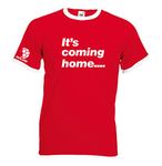 Juko It's Coming Home England World Cup 2018 Football T-Shirt 1382 Ringer T Shirt. Red, XX-Large