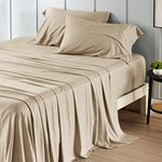 Bedsure Queen Sheets, Rayon Derived from Bamboo, Queen Cooling Sheet Set, Deep Pocket Up to 16", Breathable & Soft Bed Sheets, Hotel Luxury Silky Bedding Sheets & Pillowcases, Beige