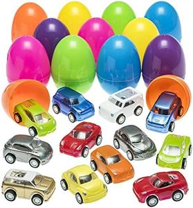 PREXTEX Stuffed Easter Eggs with Mini Pull-Back Car Inside | Plastic Easter Toy Eggs | Easter Gifts for Girls, Boys, Kids, Toddlers | Easter Toys Basket Stuffers/Fillers | Easter Gift/Presents