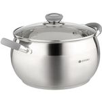 Daniks Modern Stainless Steel Stock Pot with Glass Lid| Induction 7 Quart | Dishwasher Safe Pot | Heatproof Handles | Soup Pasta Stew Pot | Silver
