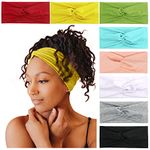 Tobeffect Headbands for Women Non Slip Turban Headband Boho Wide Head Band Womens Hair Wraps Accessories for Teen Girls 8 Pack Solid Colors (Bright Seasons)