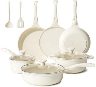 Redchef Keramik Topfset Induktion, Topfsets Pfannenset Kochgeschirr-Set 11-teiliges, Induktions Töpfe Set mit Glasdeckel, PTFE-frei PFAS-frei für alle Herdarten geeignet, Spülmaschinenfest (Beige)